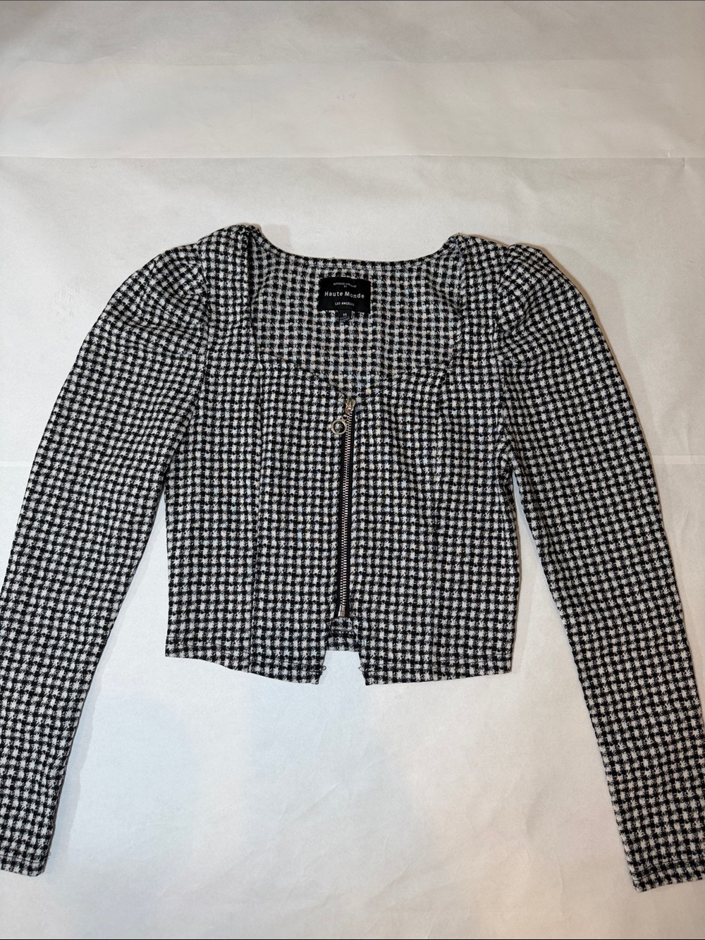 Haute Monde Black & White Houndstooth Zip Top